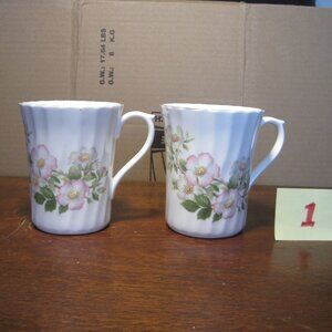 Pair of Royal Stewart Coffee Mugs Fine Bone China Pink Roses  England